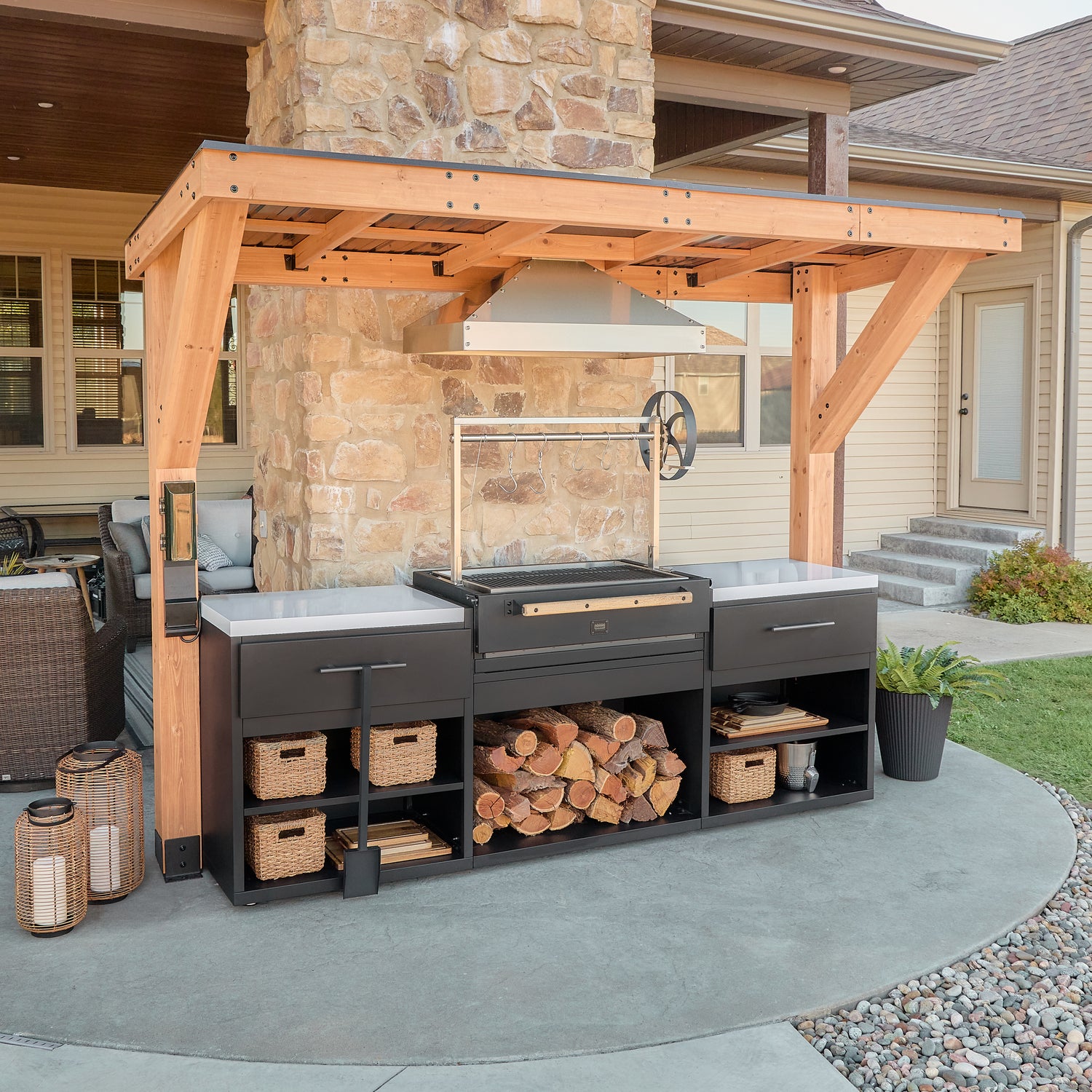 Timber Rock Outdoor Cook Station with Argentine Grill — Backyard Discovery cedar outdoor kitchens
