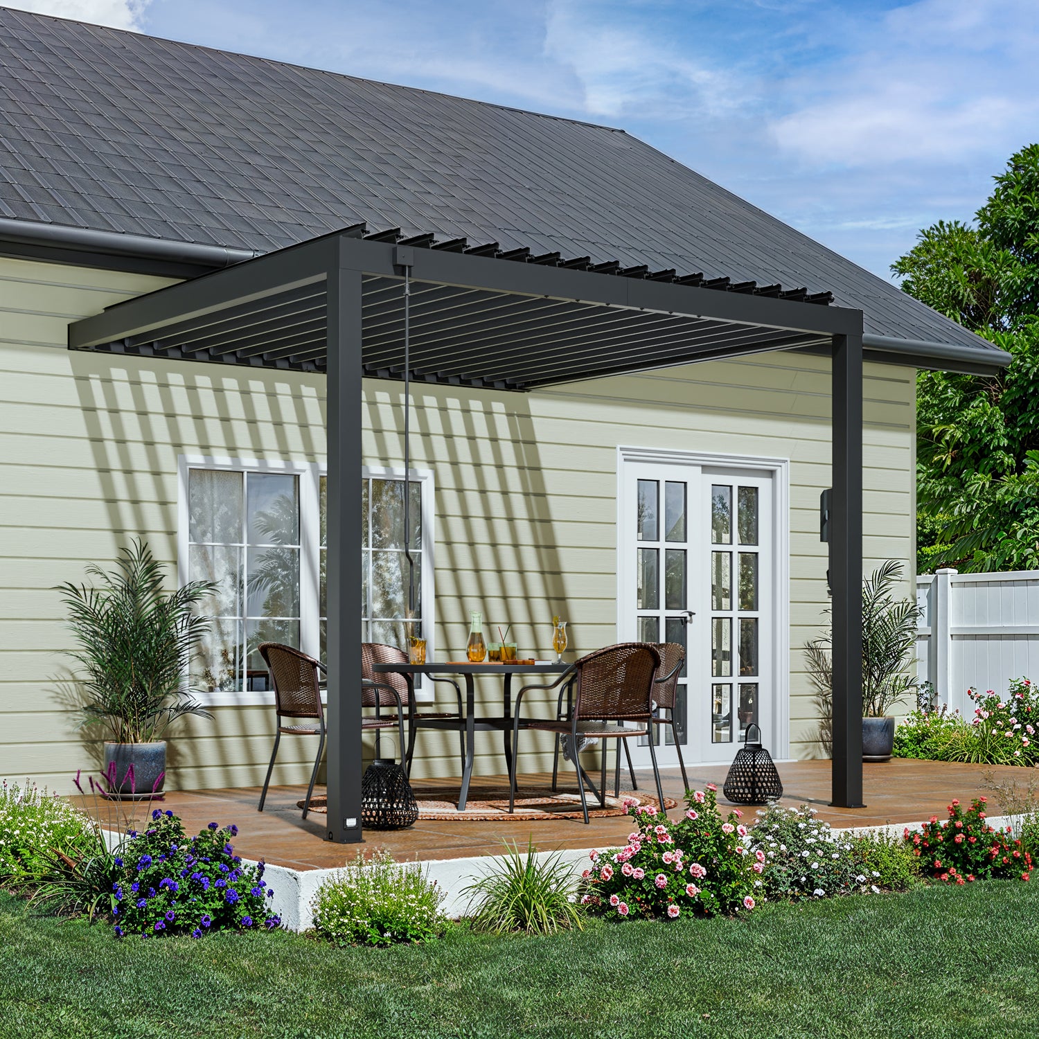 10x10 Evanston Wall Mounted Louvered Pergola — Backyard Discovery cedar pergolas