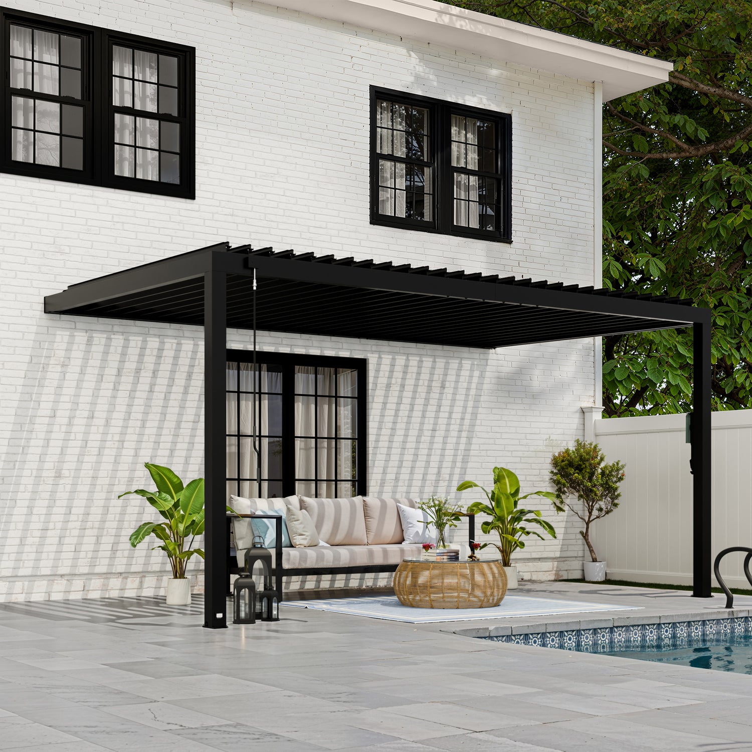 16x10 Evanston Wall Mounted Louvered Pergola — Backyard Discovery cedar pergolas