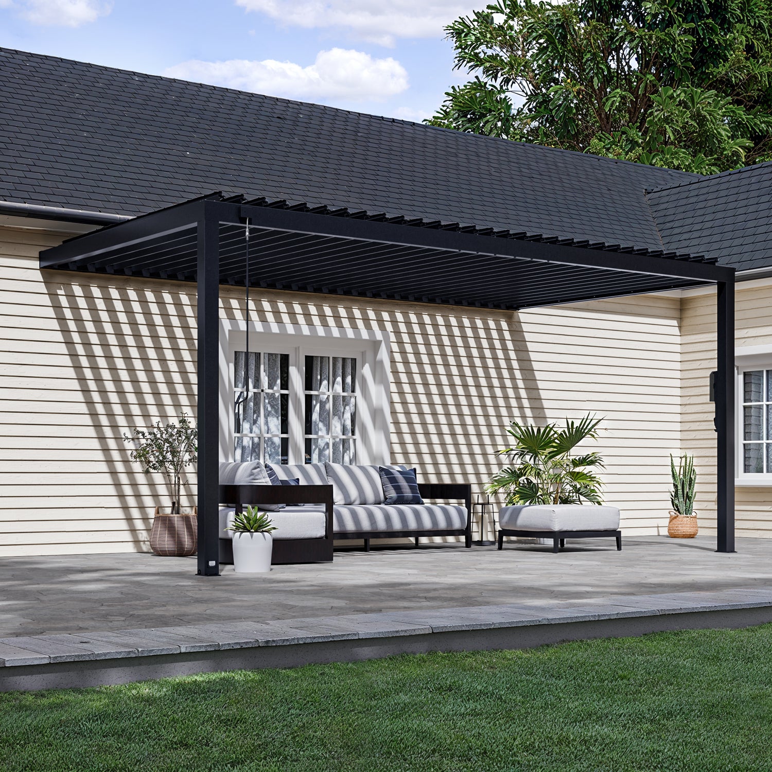 18x10 Evanston Wall Mounted Louvered Pergola — Backyard Discovery cedar pergolas
