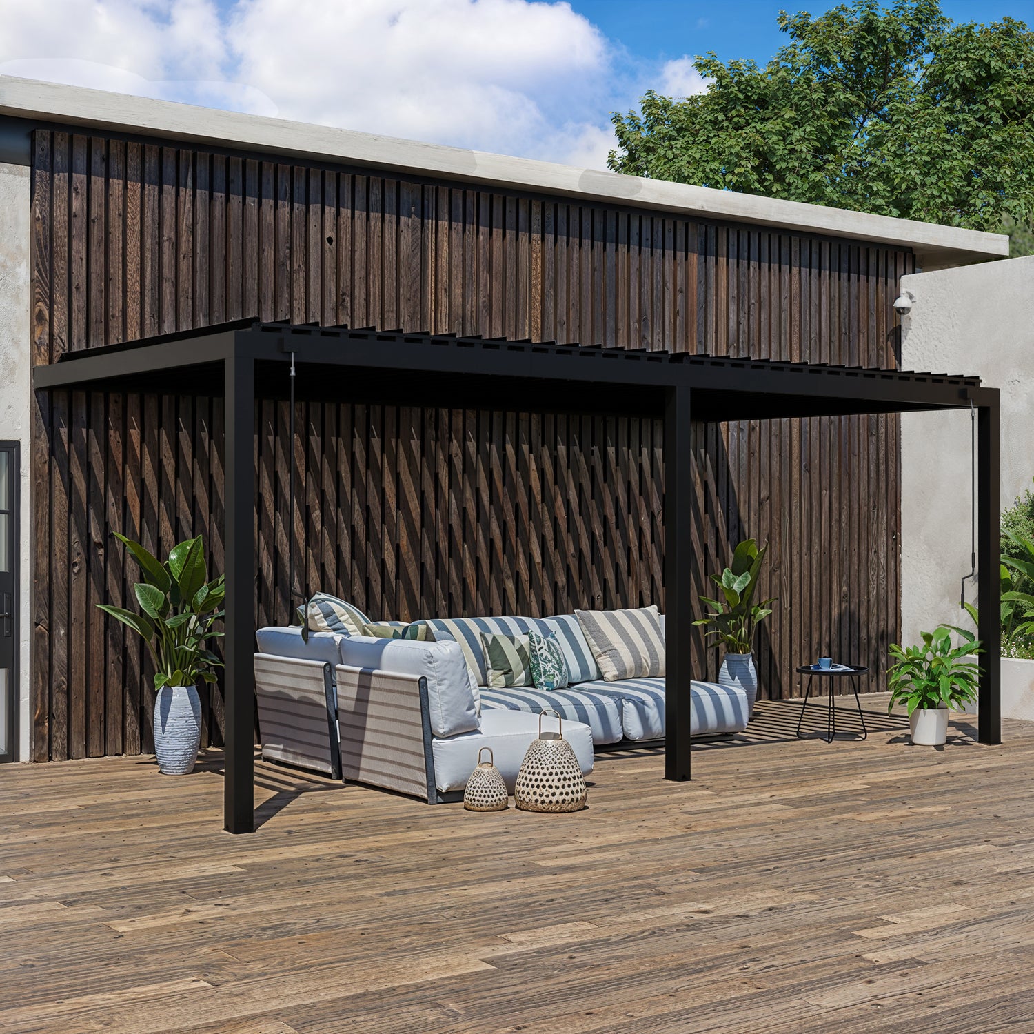 20x10 Evanston Wall Mounted Louvered Pergola — Backyard Discovery cedar pergolas