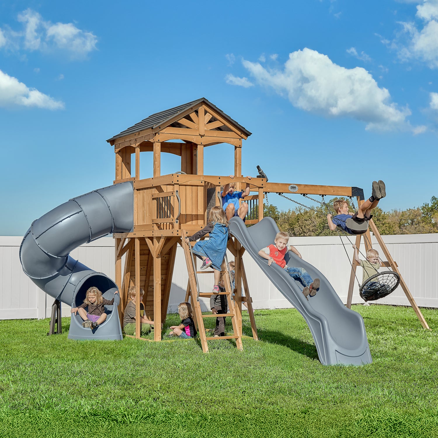 Dover Bay Swing Set with Tube Slide — Backyard Discovery cedar playsets