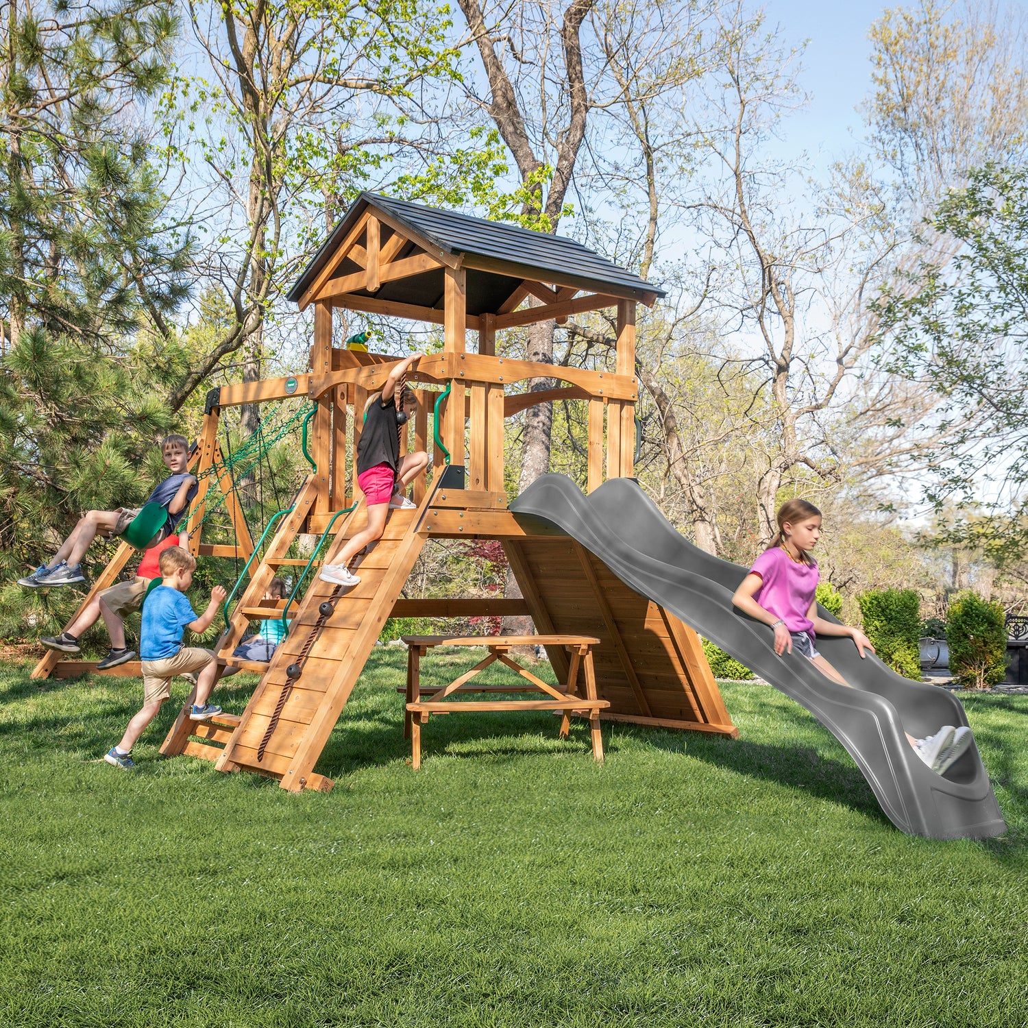 Endeavor II Swing Set — Backyard Discovery cedar playsets