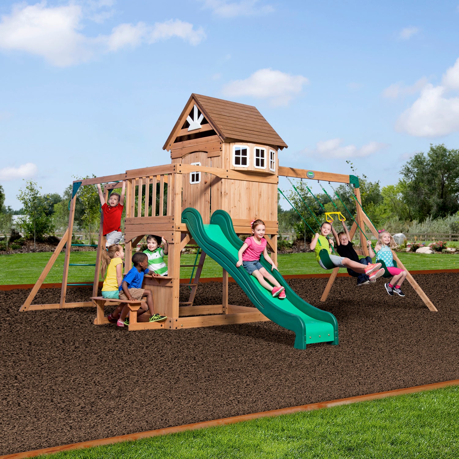 Montpelier Swing Set — Backyard Discovery cedar playsets