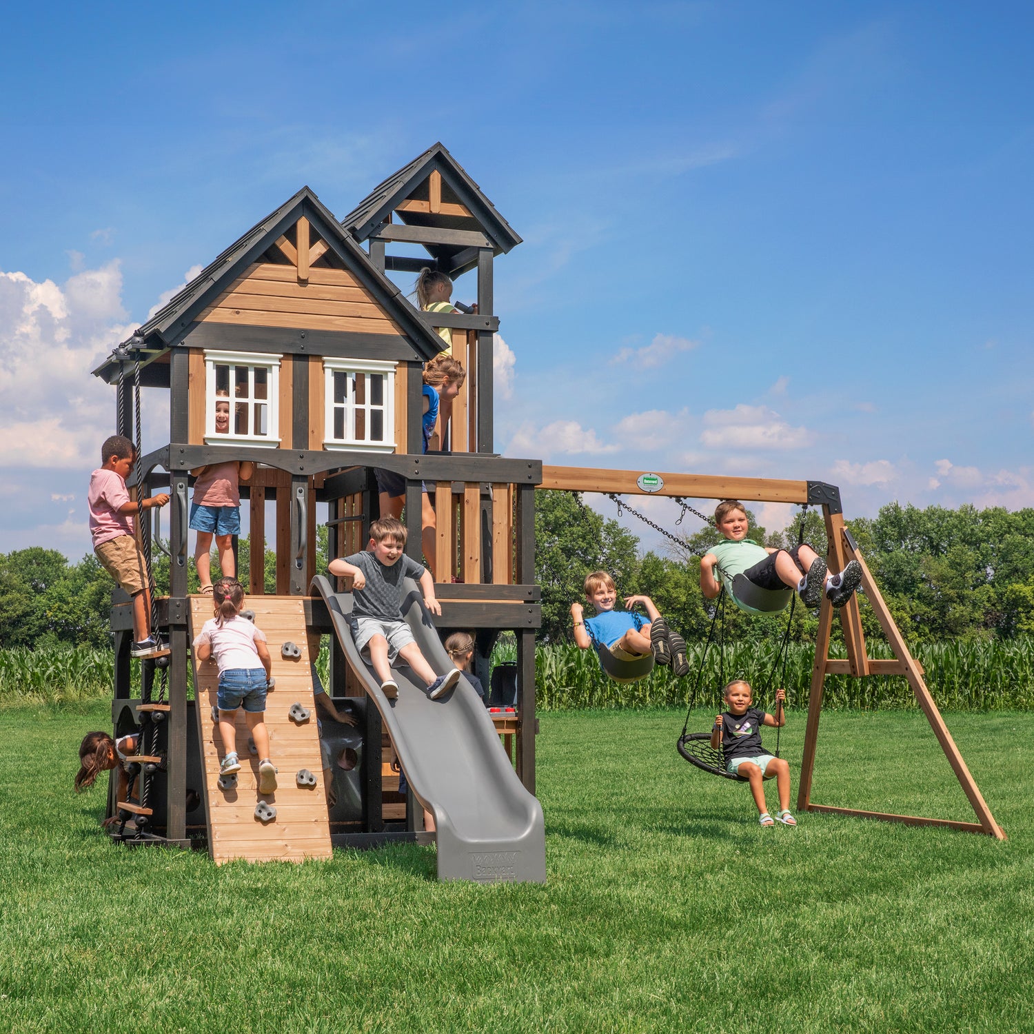 Mystic Tower Swing Set — Backyard Discovery cedar playsets