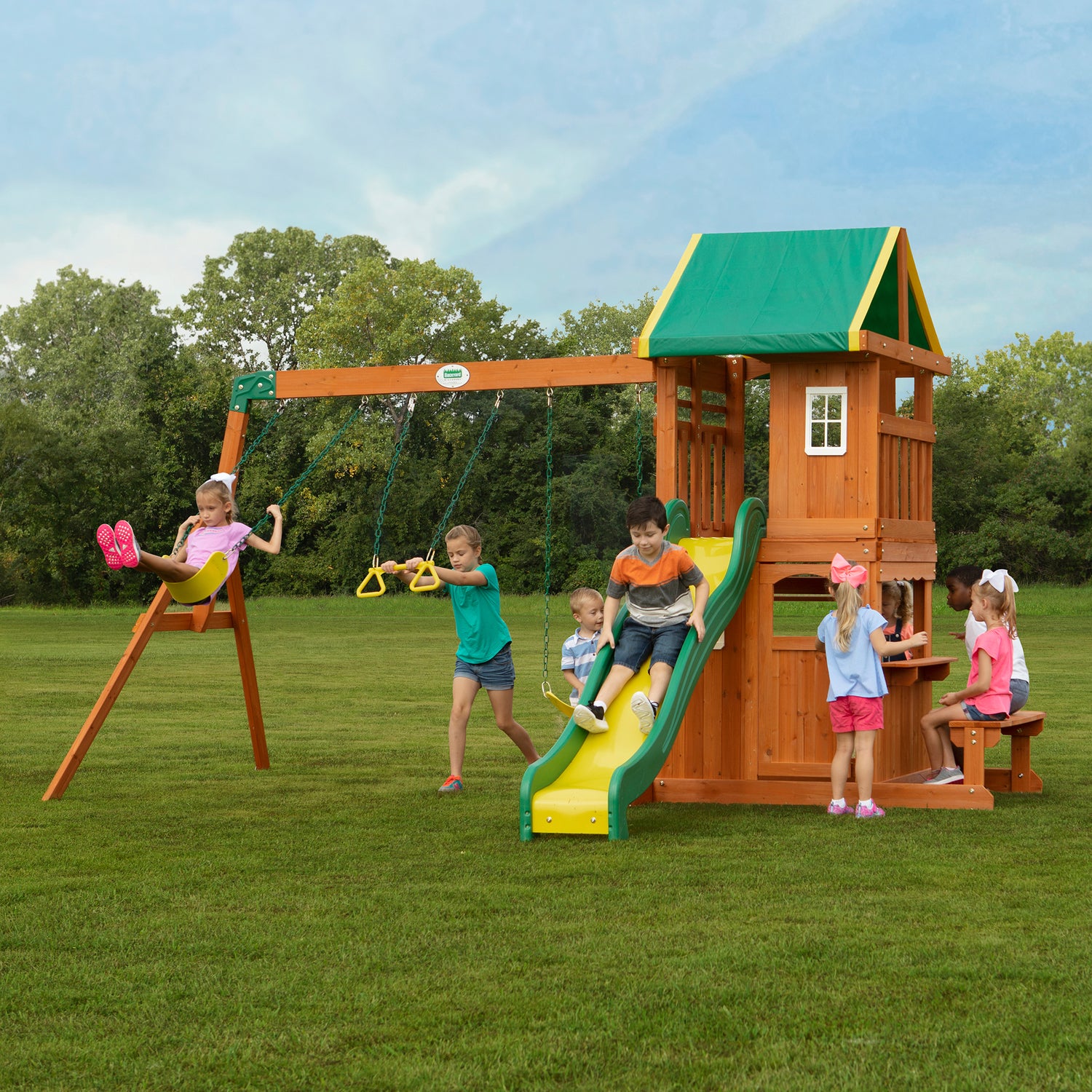 Oakmont Swing Set — Backyard Discovery cedar playsets