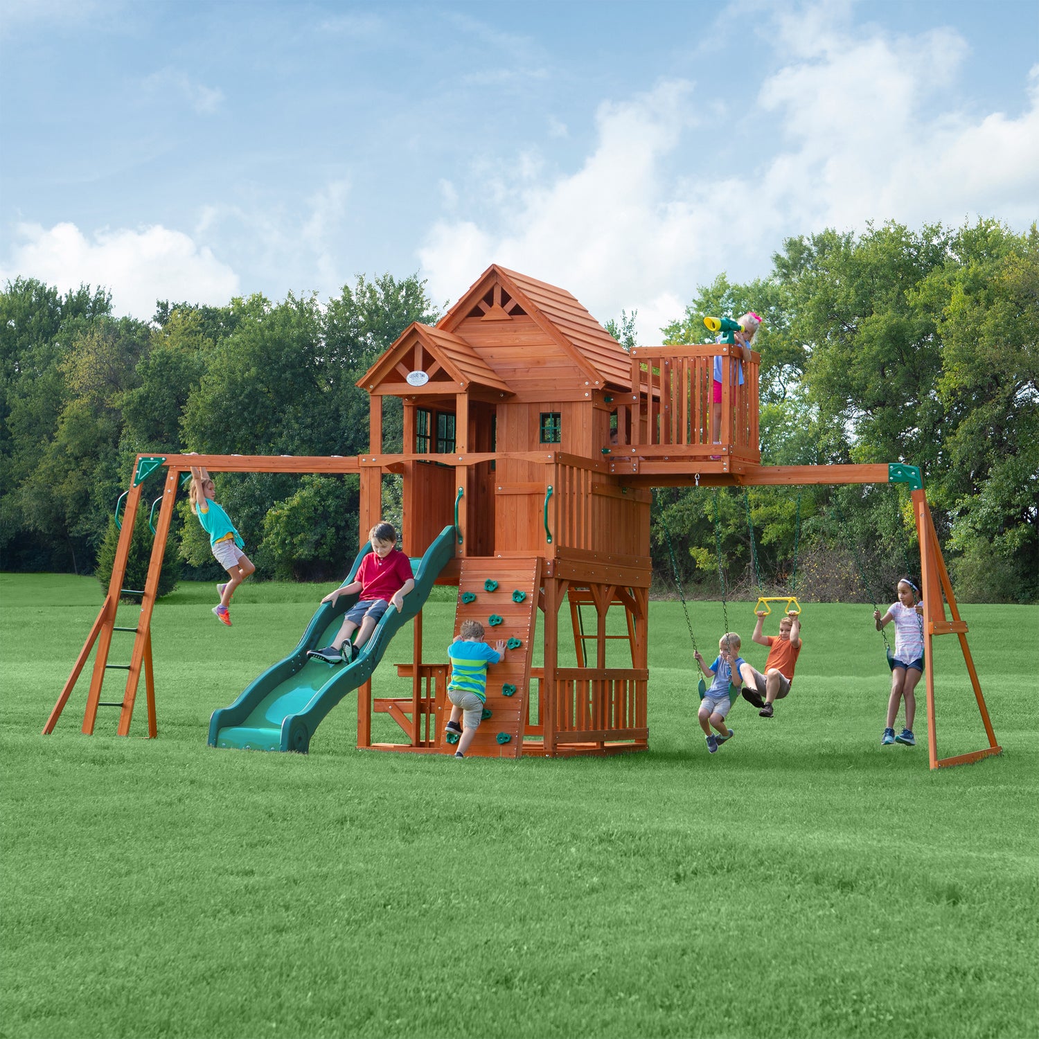 Skyfort II Swing Set — Backyard Discovery cedar playsets