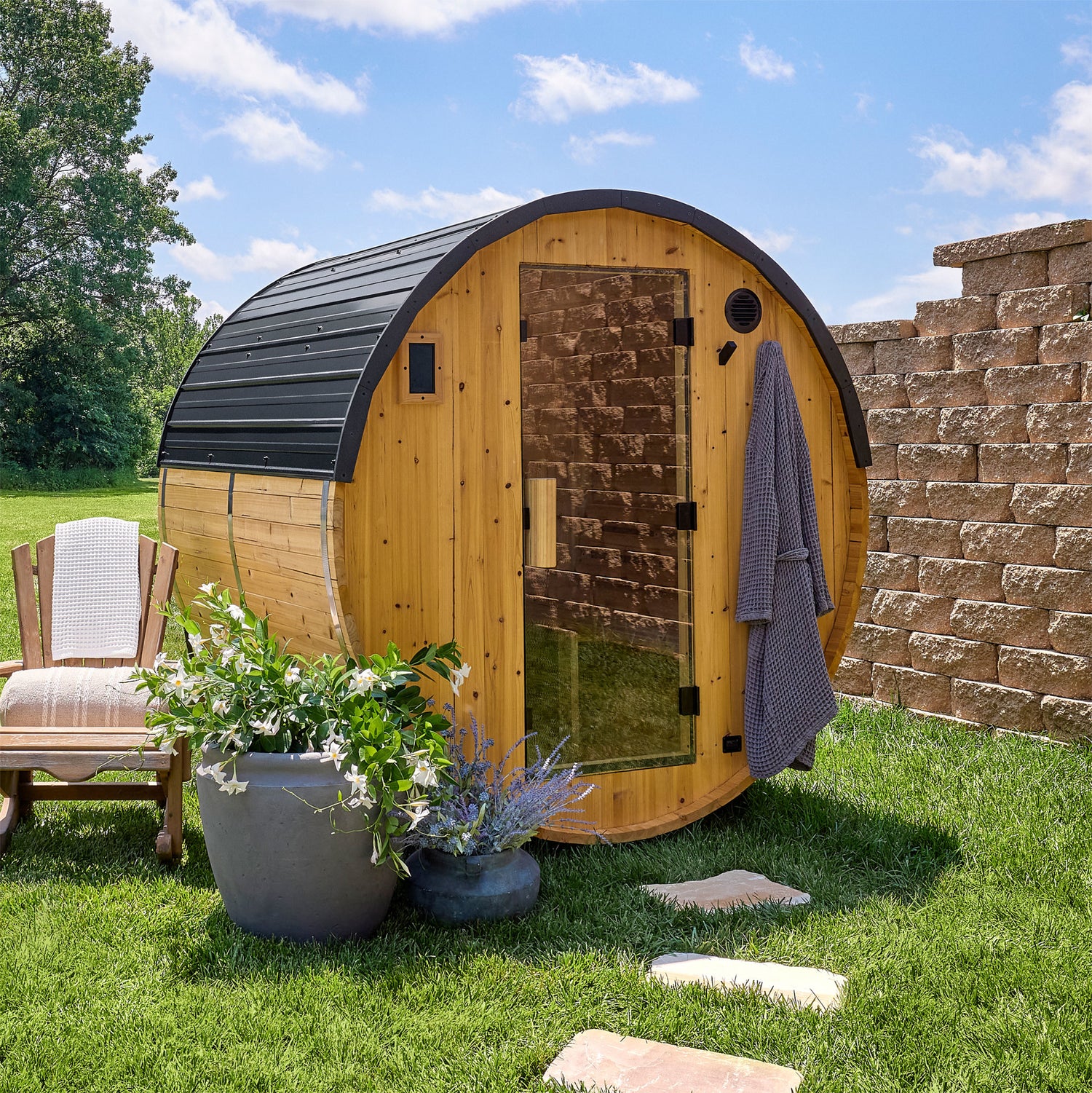 Paxton Outdoor Barrel Sauna – 2–4 Person — Backyard Discovery cedar saunas
